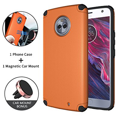 Ownest Moto X4 Case,Cool [Resistant] Lightweight,Hidden Iron Sheet   Magnetic Car mount-Air Vent Car Mount Holder Accessories and integrated Magnetic Metal case Cover For Moto X4 (2017)-Orange
