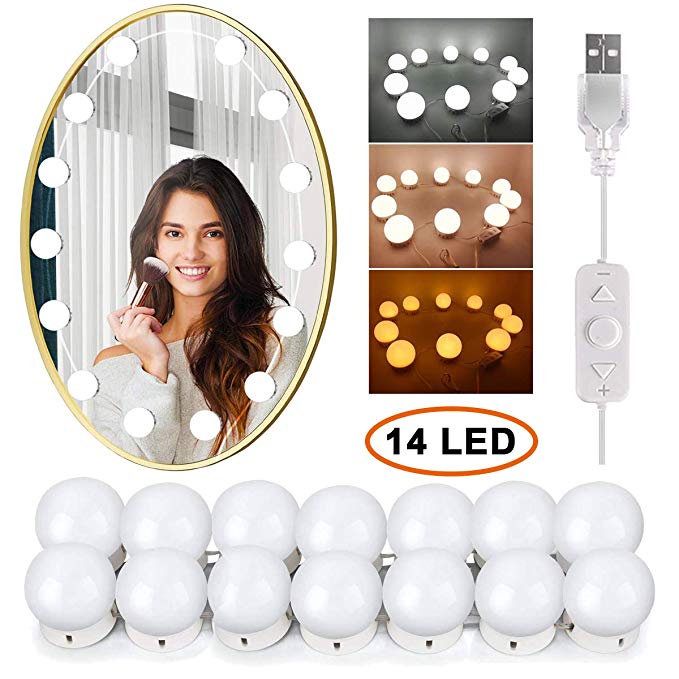 LED Vanity Mirror Lights Kits- Wesho Hollywood Style 14 Dimmable Bulbs LED Makeup Lights for Makeup Dressing Table with 5 Gear Adjustable Brightness Touch Dimmer and USB Power Cord [Upgraded Version]