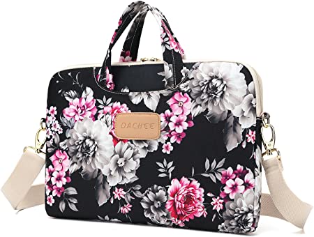 Dachee Black Rose Pattern Laptop Shoulder Messenger Bag Case Sleeve for 14 Inch 15 Inch 15.6 inch Laptop 15 laptop Case bag