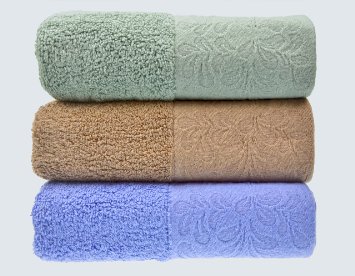 Cleanbear Hand Towels,for Home and Outdoor Use,3-pack,3colors, Easy Care, Size 13"x29" (3color(brown-light green-lavendar))