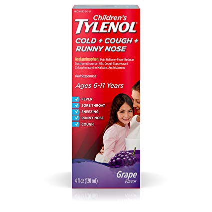 Children's Tylenol Cold   Cough   Runny Nose & Fever Medicine with Acetaminophen, Grape, 4 fl. oz