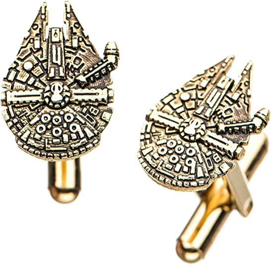 Star Wars Jewelry Men's Episode 8 Stainless Steel Gold Plated Millenium Falcon Cuff Link, One Size