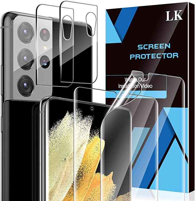 4 Pack LK 2pcs Screen Protector for Samsung Galaxy S21 Ultra 5G - 6.8 inch TPU Film   2pcs Tempered Glass Camera Lens Protector for Samsung Galaxy S21 Ultra, Easy Installation Tray, HD Ultra-Thin