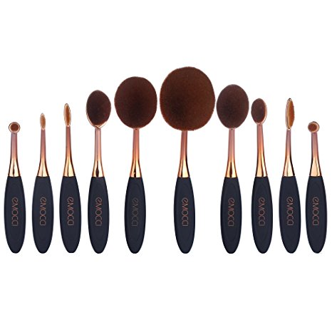 10 Pieces Oval Makeup Brush Set Professional Contour Soft Toothbrush with Shaped Design for Powder BB Cream Rose Gold