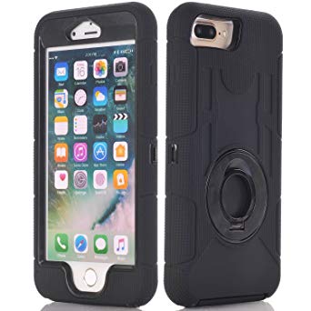 iPhone 8 Plus Case, Hocase Rugged Shockproof Heavy Duty Full Body Protective Case w/ Rotating Kickstand and Swivel Belt Clip Holster for 5.5" iPhone 7 Plus/8 Plus - Black