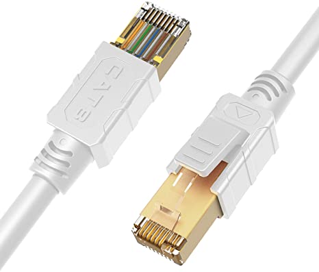 CableGeeker Cat 8 Ethernet Cable 3ft Shielded - Lastest Cat8 SFTP Patch Cord (26AWG,40Gbps,2000Mhz),High Speed LAN Network RJ45 Cable for Router,Modem,Gaming,Outdoor,in Wall,Weatherproof - White