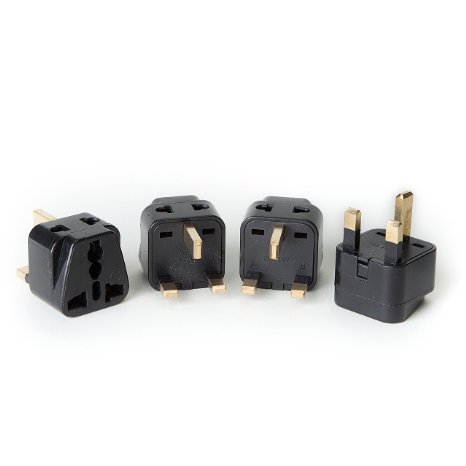 OREI 2 in 1 USA to UK/Hong Kong Adapter Plug (Type G) - 4 Pack, Black