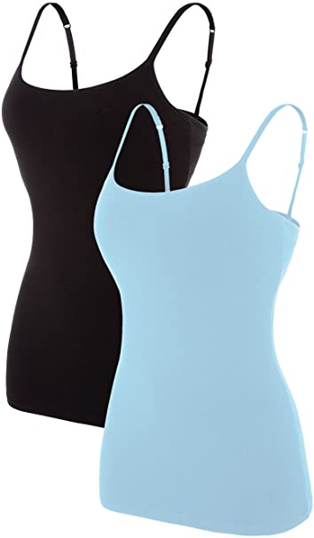 ATTRACO Women's Cotton Camisole Shelf Bra Spaghetti Straps Tank Top 2 Packs