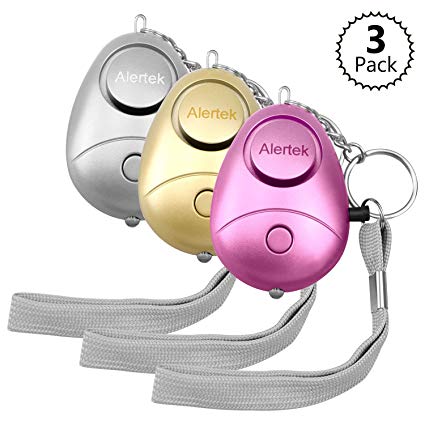 Alertek 3 Pack 130dB Safesound Personal Alarms,Personal Safety Whistle with LED Light Self Defense Emergency Safety Alarm Keychain for Women, Girls, Kids, Elderly, Multicolor