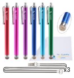 The Friendly Swede Bundle of 6 Micro-Knit Hybrid Fiber Tip Universal Capacitive Stylus Pens 45 for Smart Phone Touch Pad  6 x 15 Elastic Tether Lanyards  Cleaning Cloth in Retail Packaging