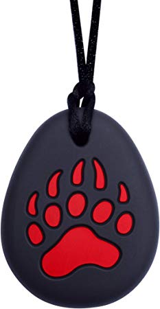 Munchables Bear Paw Chew Necklace - Sensory Chewable Jewelry for Boys (Red)
