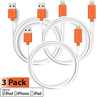 Pawtec Lightning to USB Charge and Sync Cable Apple MFi Certified 3.3 Feet/1Meter for iPhone Xs/XS Max/XR/X / 8/8 Plus / 7/7 Plus / 6s 6, iPad Pro/Air 2 / iPad Mini 3 / iPod (3 Pack White)