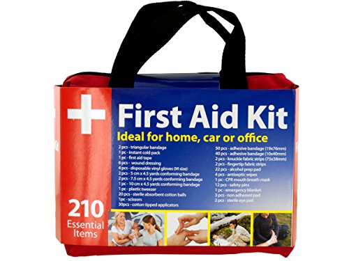 bulk buys OL377 First Aid Kit in Easy Access Carrying Case, Black/Red