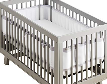 BreathableBaby | Deluxe Breathable Mesh Crib Liner | Doctor Endorsed | Helps Prevent Arms & Legs from Getting Stuck Between Crib Slats | Independently Tested for Safety | White w/Gray Lavender Linen