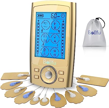 Belifu Dual Channel TENS EMS Unit 24 Modes Muscle Stimulator for Pain Relief Therapy, Electronic Pulse Massager Muscle Massager with 10 Pads, Dust-Proof Drawstring Storage Bag£¬Fastening Cable Ties