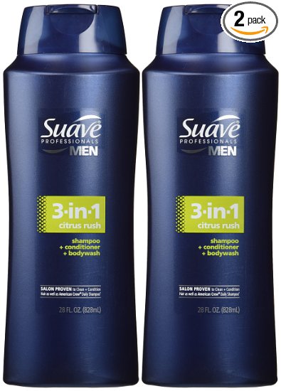 Suave Men 3 in 1 Shampoo Conditioner and Body Wash Citrus Rush 28 oz(Pack of 2)