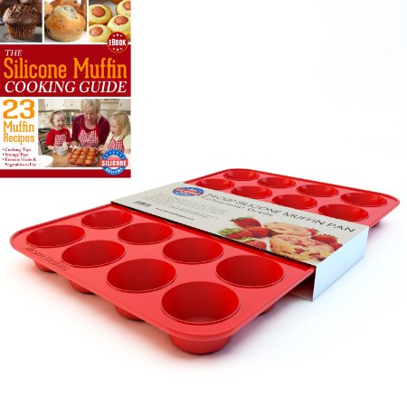Silicone Mini Muffin Pan and Cupcake Maker 24 Cup Red Plus Muffin Recipe Ebook