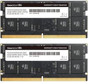 TEAMGROUP Elite SODIMM DDR5 64GB (2x32GB) 5600Mhz (PC5-44800) CL46 Non-ECC Unbuffered 1.1V 262 Pin Laptop Memory Module Ram - TED564G5600C46ADC-S01