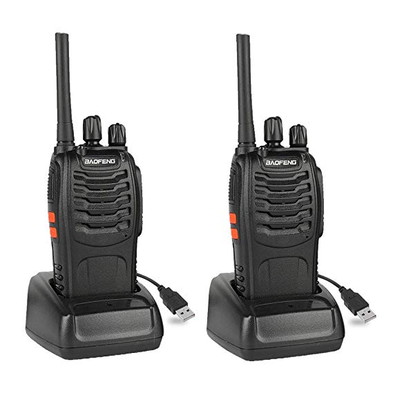 Baofeng BF-88A Walkie Talkie (Upgrade Version BF-888S) Pre-Programmed FRS Two Way Radio Rechargeable 16 Channels with USB Desktop Charger   Earpiece, 2 Pack