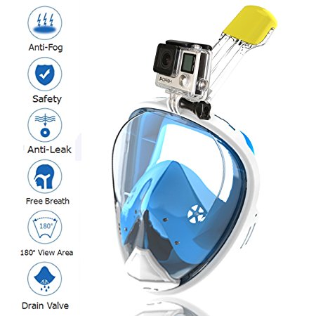 Snorkel Mask,Aizbo 180° Panoramic View full face Scuba Diving Masks with Go-pro Mount,Anti-Leak and Anti-Fog Technology,Longer Snorkeling Tube for Go Pro Hero3, 3  and 4/4 Session,Xiao Yi/SJ4000