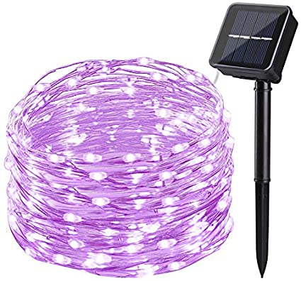 Ankway 100 luci LED luci a strisce 39 piedi / 12 m luci a giardino solare alimentato fili di rame lampade impermeabili all'aperto luci decorative per interni/esterni per party - Viola