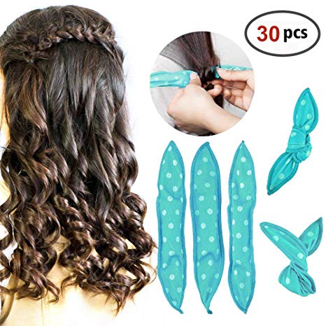 HailiCare 30Pcs Foam Hair Rollers No Heat Flexible Hair Curlers Rollers, Night Sleep Magic Pillow Soft Hair Rollers DIY Sponge Curly Hair Styling Tools for Long & Short Hair - Blue Dot