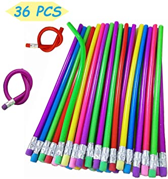 36PCS Flexible Bendy Pencils,18cm Soft Cool Fun Pencil with Erasers for Children or Students as Great Party Favor,Reward and Novelty Gifts