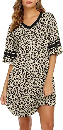 Ekouaer Womens Nightgown Short Sleeve Sleepshirt