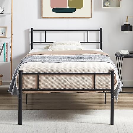 VECELO Twin Platform Bed Frame with Headboard and Footboard, 12'' Under-Bed Storage & Strong Metal Slats Support, No Box Spring Needed