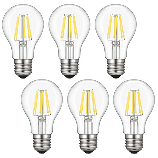 Led Edison Bulb A19, Kohree 6W Vintage Filament Light Bulb, 60W Incandescent Equivalent Antique Bulb, 4000K Daylight, NOT-Dimmable, E26 Base, Pack of 6