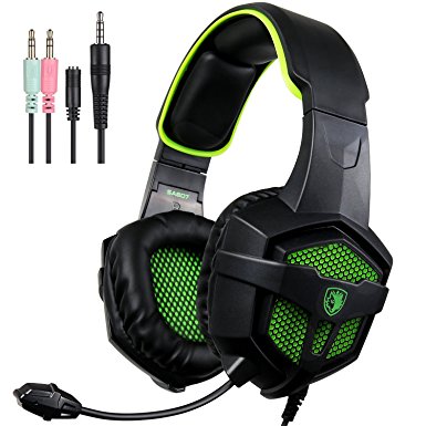 SADES SA-807 Gaming Headset 3.5mm 4-pin Plug Wired Over-ear Headphones For Multi-Platform New Xbox one/ PS4/PC /Laptop /Mac /iPad /Smartphones Stereo with Mic Volume-Control Black Green