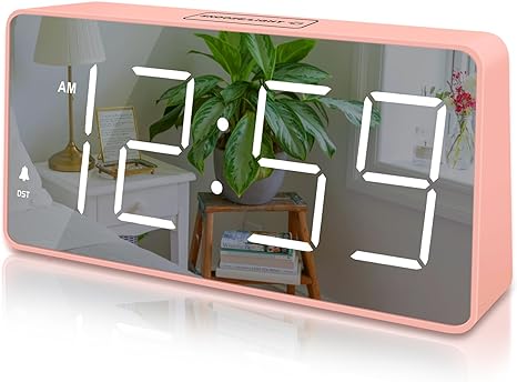 Peakeep Digital Clock, Alarm Clock Battery Backup for Bedrooms - Dual Power Supply, 6 Dimmers, Large Numbers for Seniors, Super Loud for Heavy Sleepers (Pink)