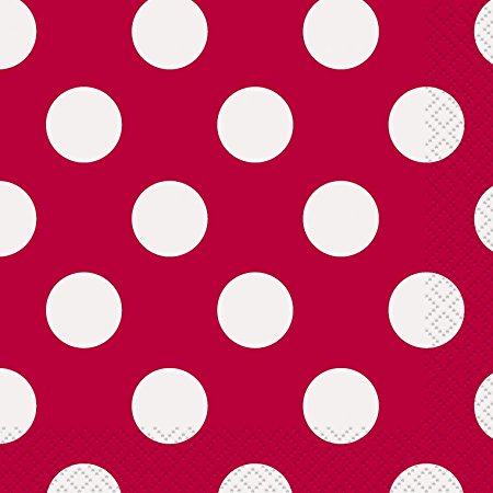 Polka Dot Beverage Napkins, 5" x 5", Red, 16 Count