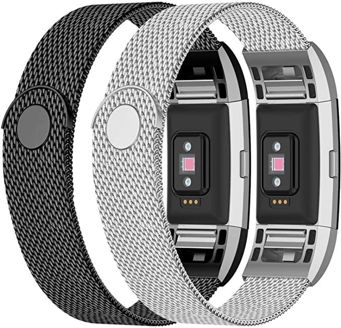 iGK Replacement Bands Compatible for Fitbit Charge 2, Stainless Steel Metal Bracelet with Unique Magnet Clasp