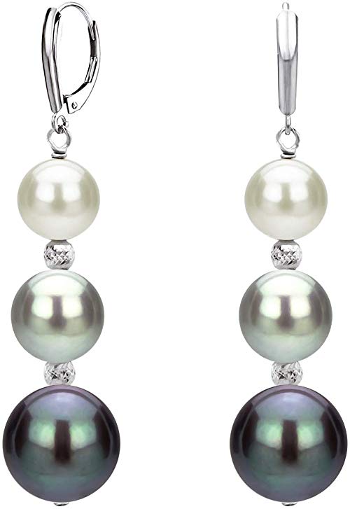 Graduated Freshwater Cultured Pearl and Sparkling Beads Leverback Earrings (Choice of Pearl Color and Metal Type)