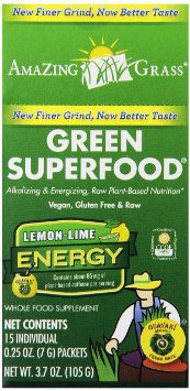 Amazing Grass Green Superfood Energy Lemon Lime, Box Of 15 Individual Servings, 0.25 Ounces