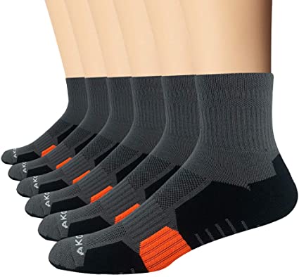AKOENY Men's Performance Athletic Quarter Socks for Running, Training & Hiking (6 Pack)