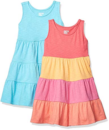 Amazon Brand - Spotted Zebra Girls' Toddler & Kid 2-Pack Knit Sleeveless Tiered Dresses