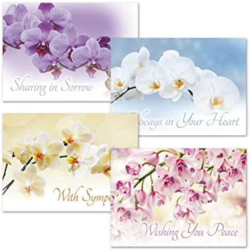 Orchid Sympathy Greeting Cards - Set of 8 (4 designs), Large 5" x 7", Sympathy Cards with Sentiments Inside, White Envelopes
