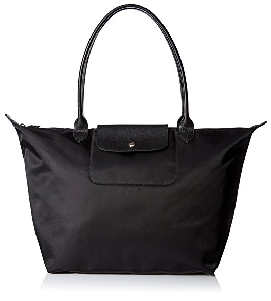 Auth Longchamp Le Pliage Neo Medium / Large Shopping Tote Handbag Bag Black