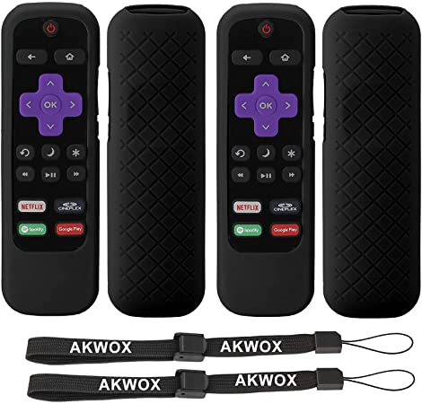 2-Pack AKWOX Remote Case for Roku Express 3930 (2019)/3900, Premiere  3921/Premiere 3920, Express (3910), Streaming Stick3800/Stick 3810 Remote Control, Shockproof Silicone Cover- Black