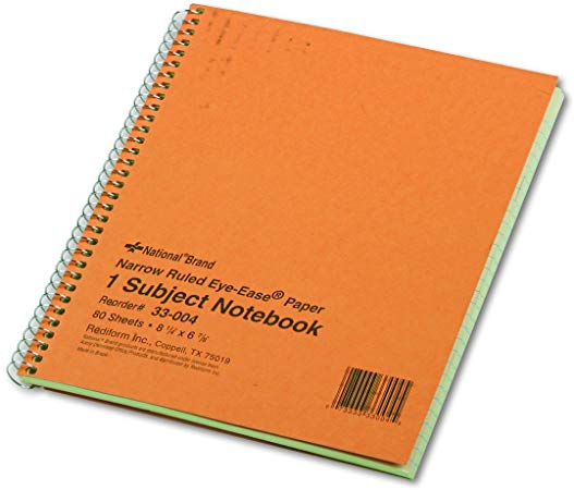 National 33004 Subject Wirebound Notebook, Narrow Rule, 8 1/4 x 6 7/8, Green, 80 Sheets