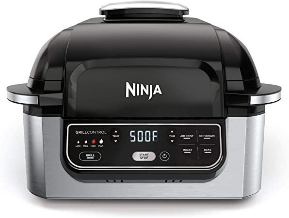 Ninja Foodi AG301 5-in-1 Indoor Electric Countertop 4-Quart Air Fryer, Roast, Bake, Dehydrate, and Cyclonic Grilling Technology, 10" x 10", Black/Silver