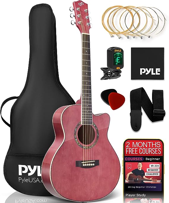 Pyle Acoustic Guitar Kit, 3/4 Junior Size All Wood Steel String Instrument for Beginner Kids, Adults, 36Γǥ Mauve