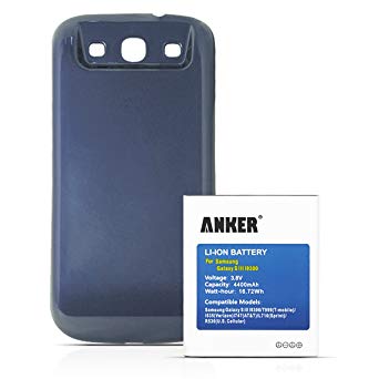 [540 Days Warranty] Anker 4400mAh Replacement Extended Battery for Samsung Galaxy S3, GT-I9300, T999(T-Mobile), I747(AT&T), I535(Verizon), R530(U.S. Cellular), L710(Sprint), fits EB-L1G6LLU, with NFC/Google Wallet, with Dark Blue Cover