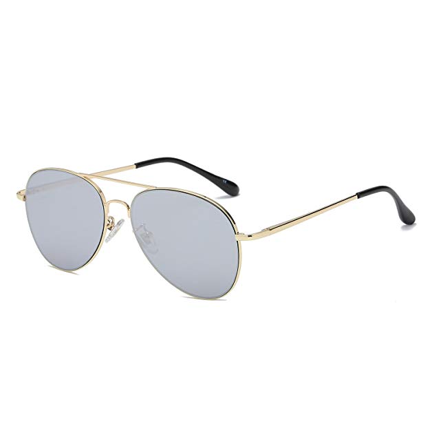 AMOMOMA Classic Aviator Mirrored Vintage Sunglasses for Women Men with Spring Hinges