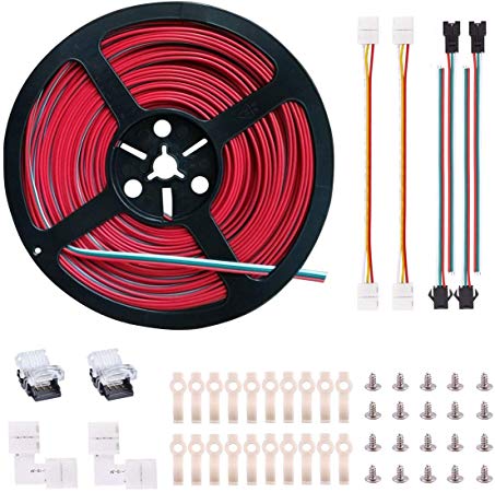 5050 3 Pin RGB LED Strip Connector Kit - includes 16.4ft Extension Cable, 2x Quick Connector, 2x 3Pin Wire Plug, 2x LED Jumper, 2x L Connector, 20x LED Clips for WS2812B WS2812 WS2811 LED Strip Light
