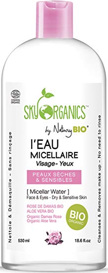 Organic Micellar Cleansing Water by Sky Organics Sensitive Skin -All Natural, Cruelty-Free, Vegan, Natural Makeup Remover Cleansing Tonic (530ml/18.6floz) Only certified Organic Micellar