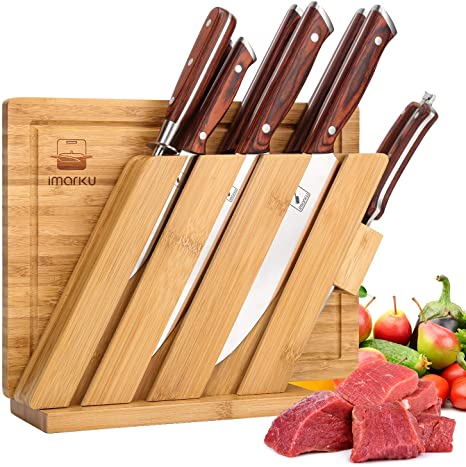 Knife Set with Cutting Board, imarku 10 Pieces Multifunctional Stainless Steel Knife Set with Bamboo Block, Manual Sharpening for Chef Knife Set
