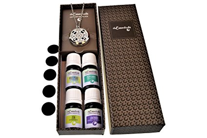 Celtic Cross Chrome Polished Aromatherapy Essential Oil Diffuser Necklace Locket Jewelry Gift Set (Includes Lavender Peppermint Zen Inner Calm - 5 ml Bottles)
